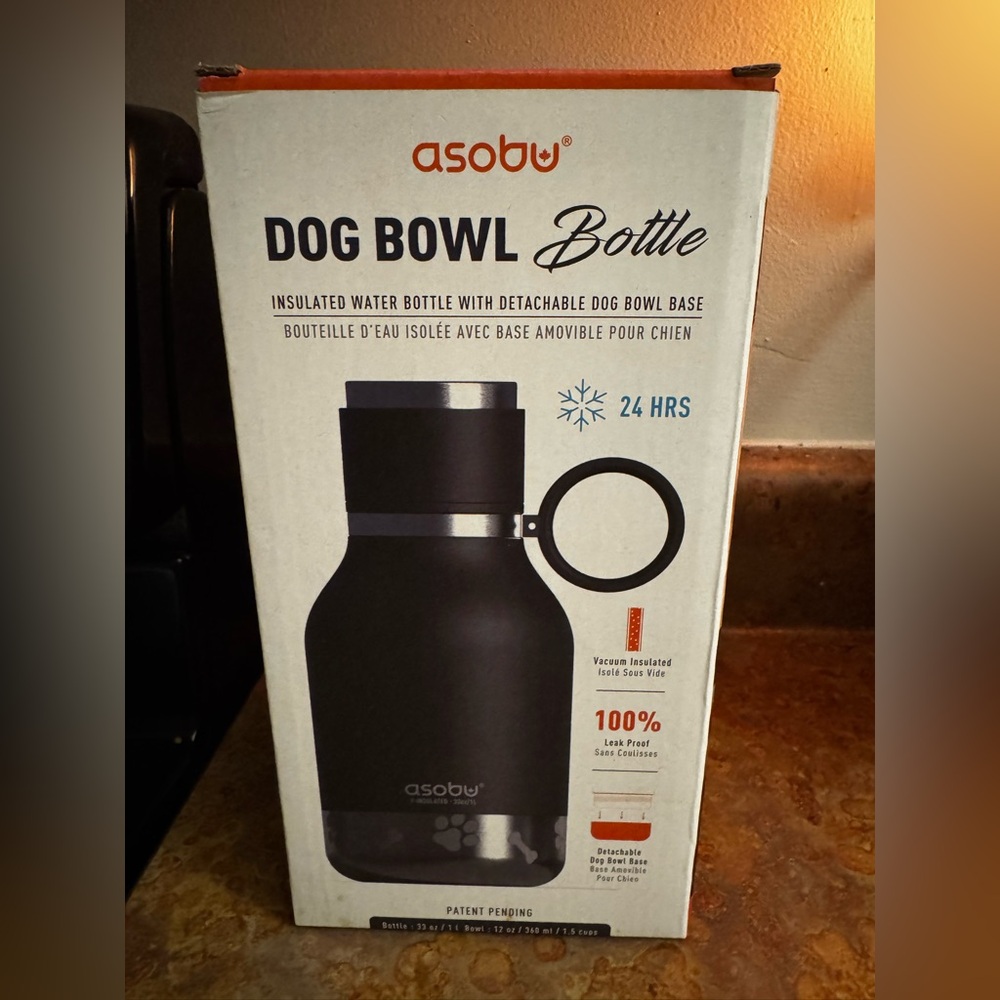Asobu Dog Bowl Attached to Stainless Steel Insulated Travel Bottle 33 oz Black